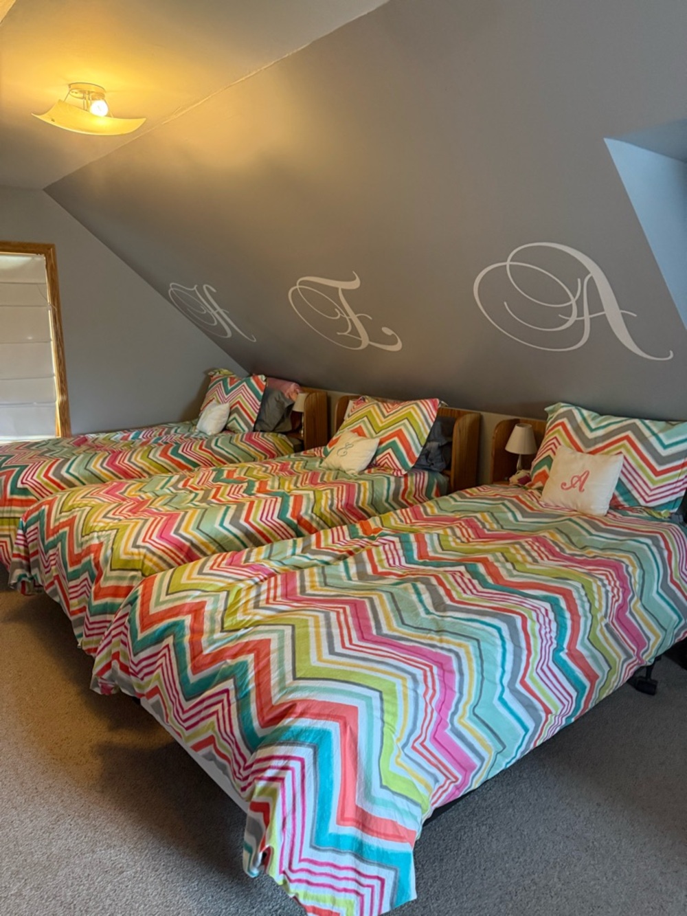 Pottery Barn Teen Multicolor Chevron Duvet& Sham Set - Pink, Teal, Yellow, Green